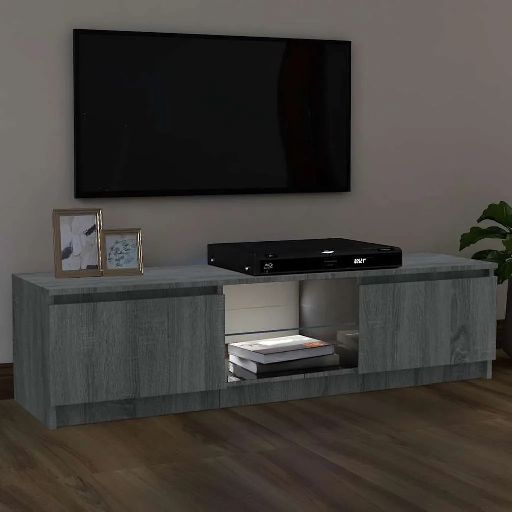 Móvel de TV com luzes LED 120x30x36 cm cinzento sonoma