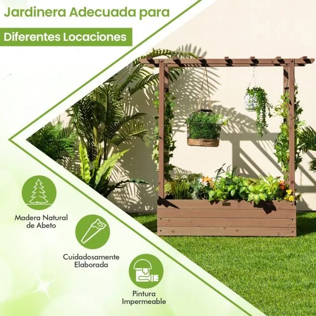Floreira elevada com treliça para plantas em arco Furos de drenagem 100 x 44 x 113,5 cm castanha