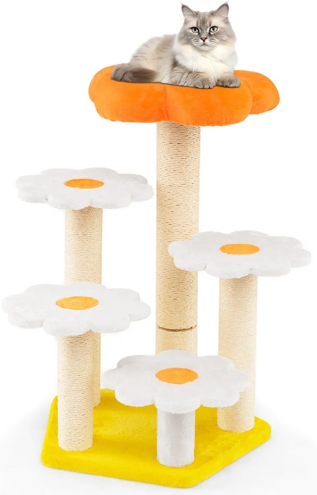 Torre para gatos adultos, árvore de escalada multinível com assento acolchoado bege