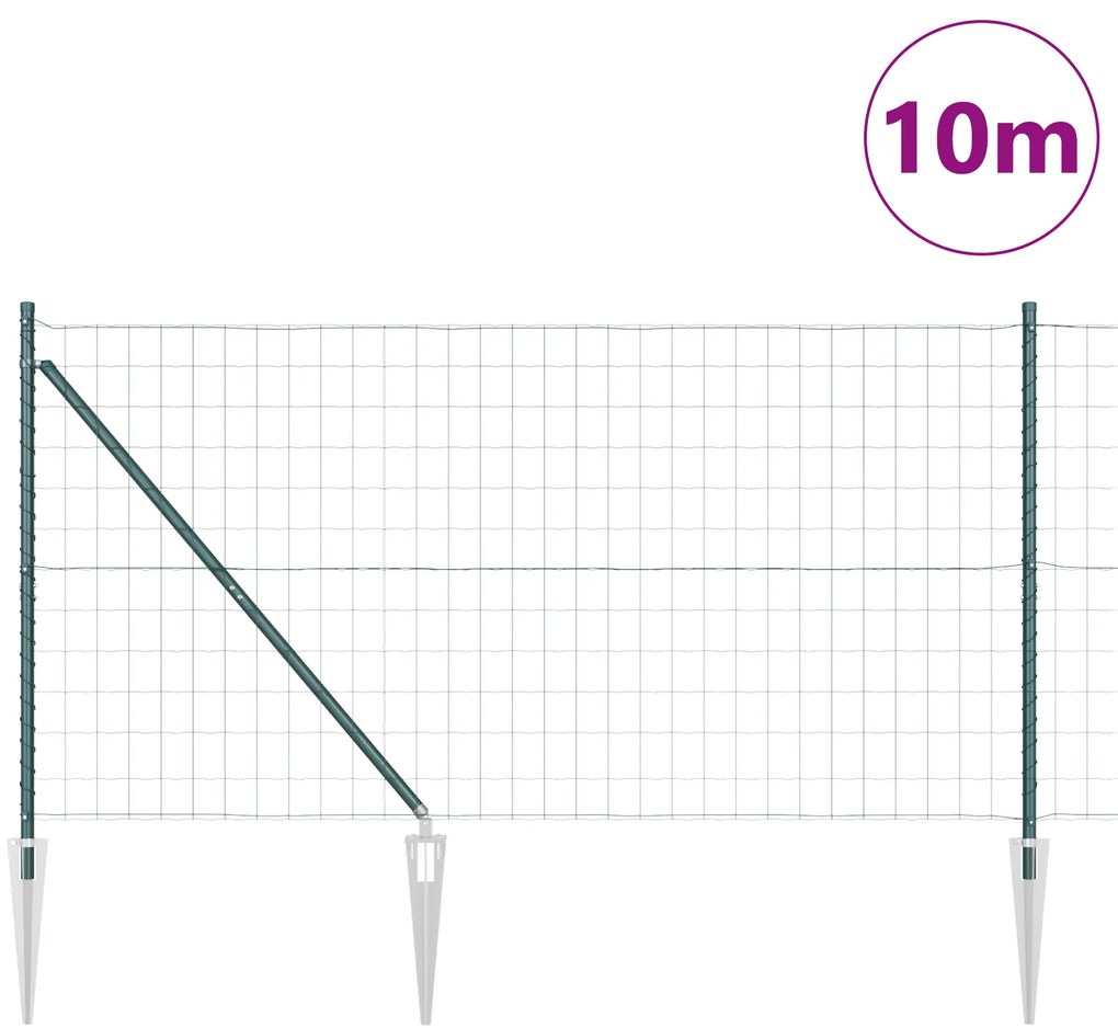 Cerca Euro com 7 Postes em Espinho 1.4x10 m Aço Galvanizado Verde