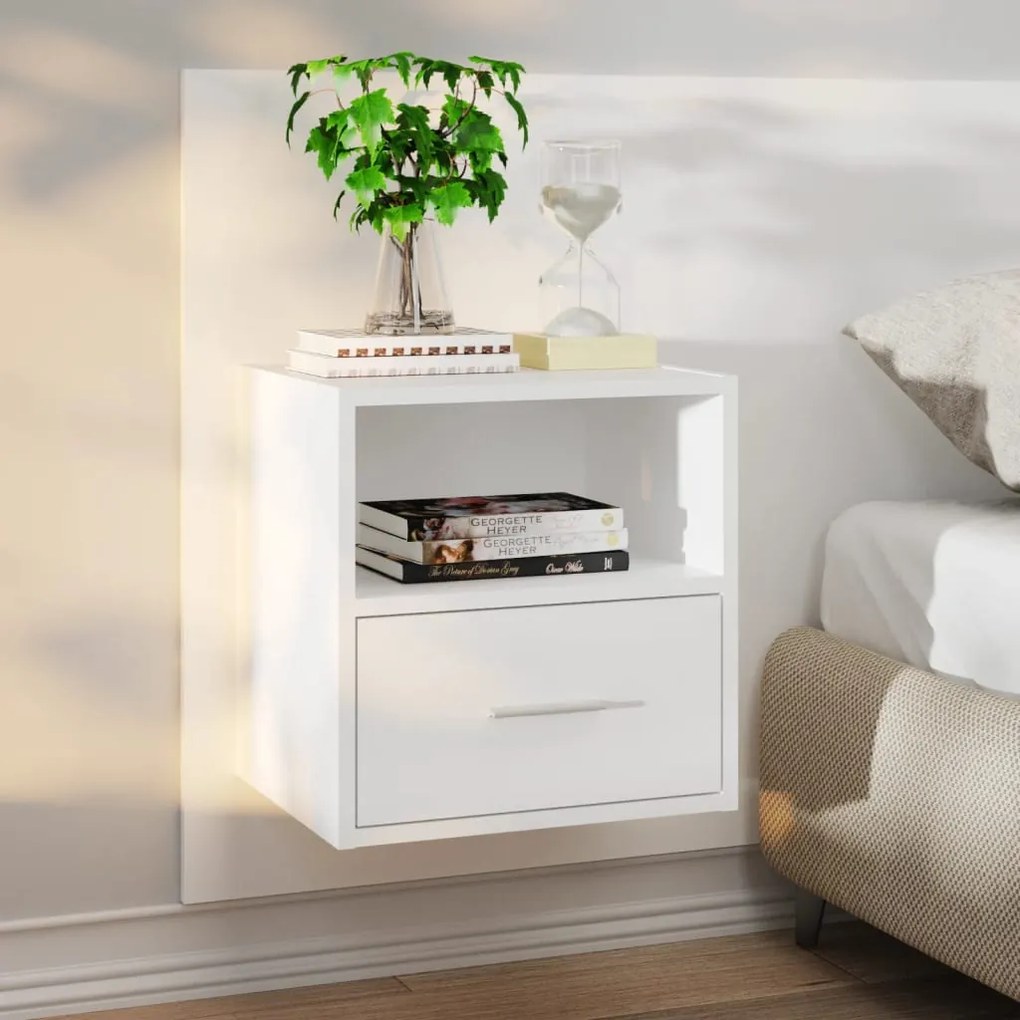 Mesas de cabeceira montagem na parede 2 pcs branco