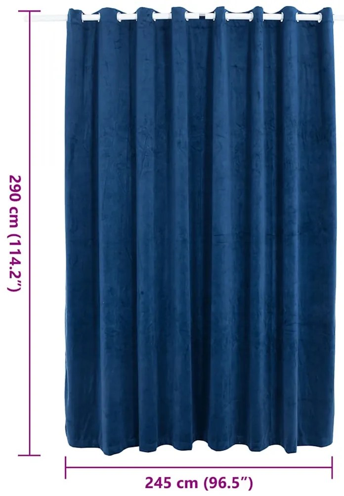 Cortina blackout c/ argolas metal 290x245 cm veludo azul-escuro
