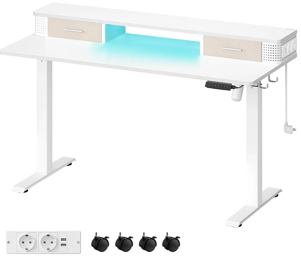 Mesa de escritório com ajuste de altura e memória | VASAGLE | 140 x 60 x 120 cm | branco nuvem | LSD184W01.