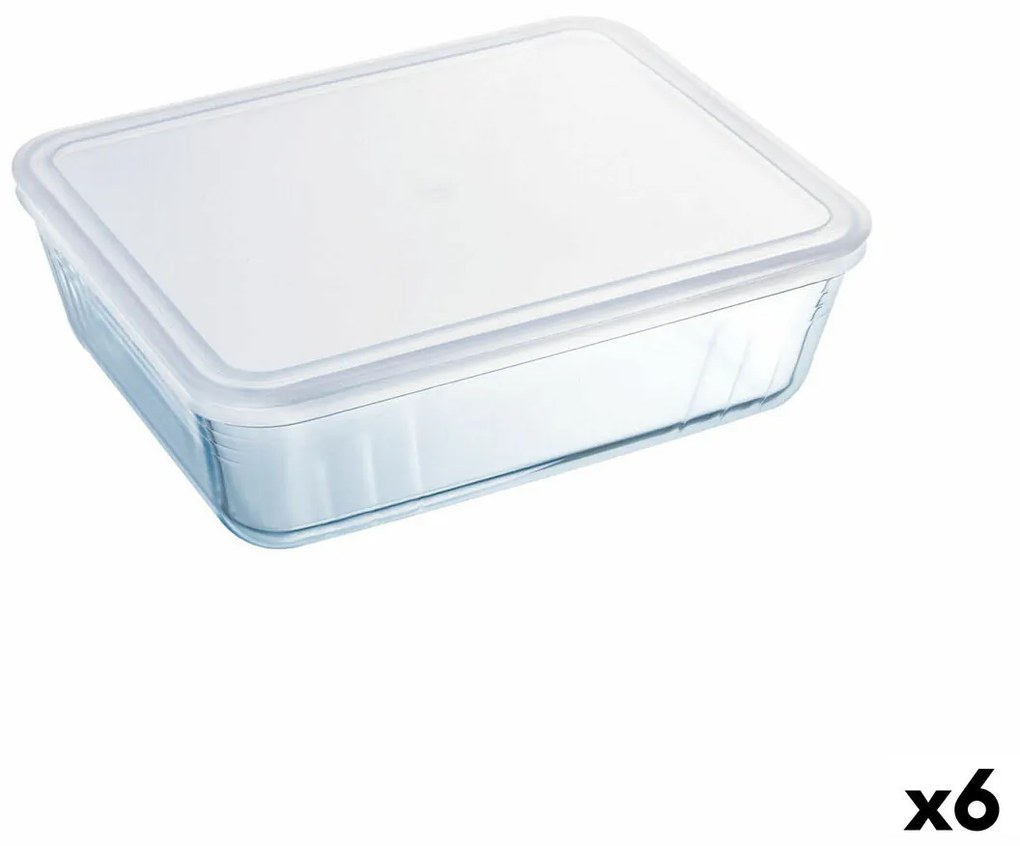 Lancheira Retangular com Tampa Pyrex Cook &amp; Freeze 25 x 20 cm Transparente Silicone Vidro 2,6 L (6 Unidades)