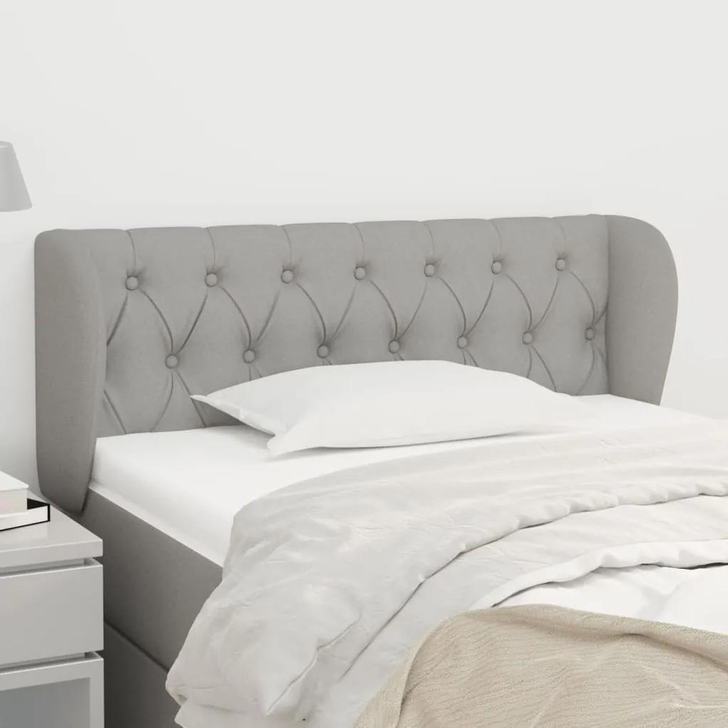 Cabeceira de cama c/ abas tecido 103x23x78/88 cm cinzento-claro