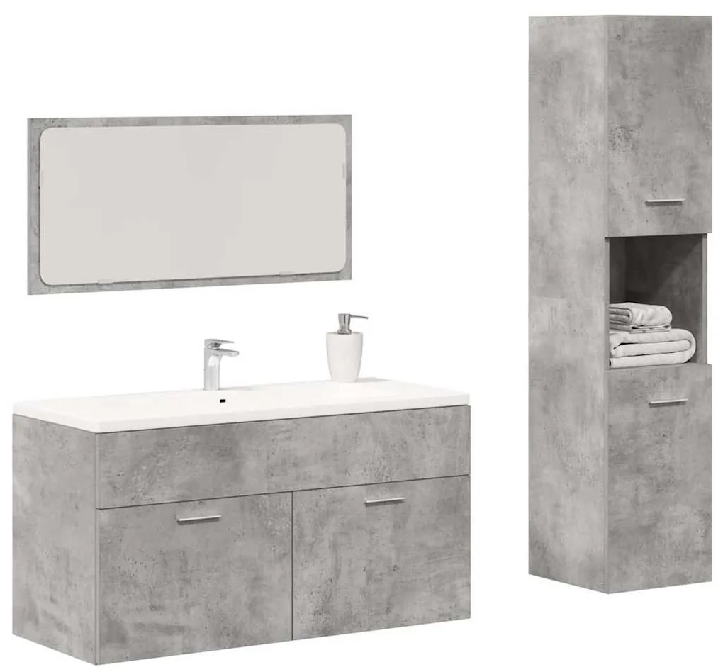 vidaXL 3 pcs conj. móveis casa banho derivados madeira cinza cimento