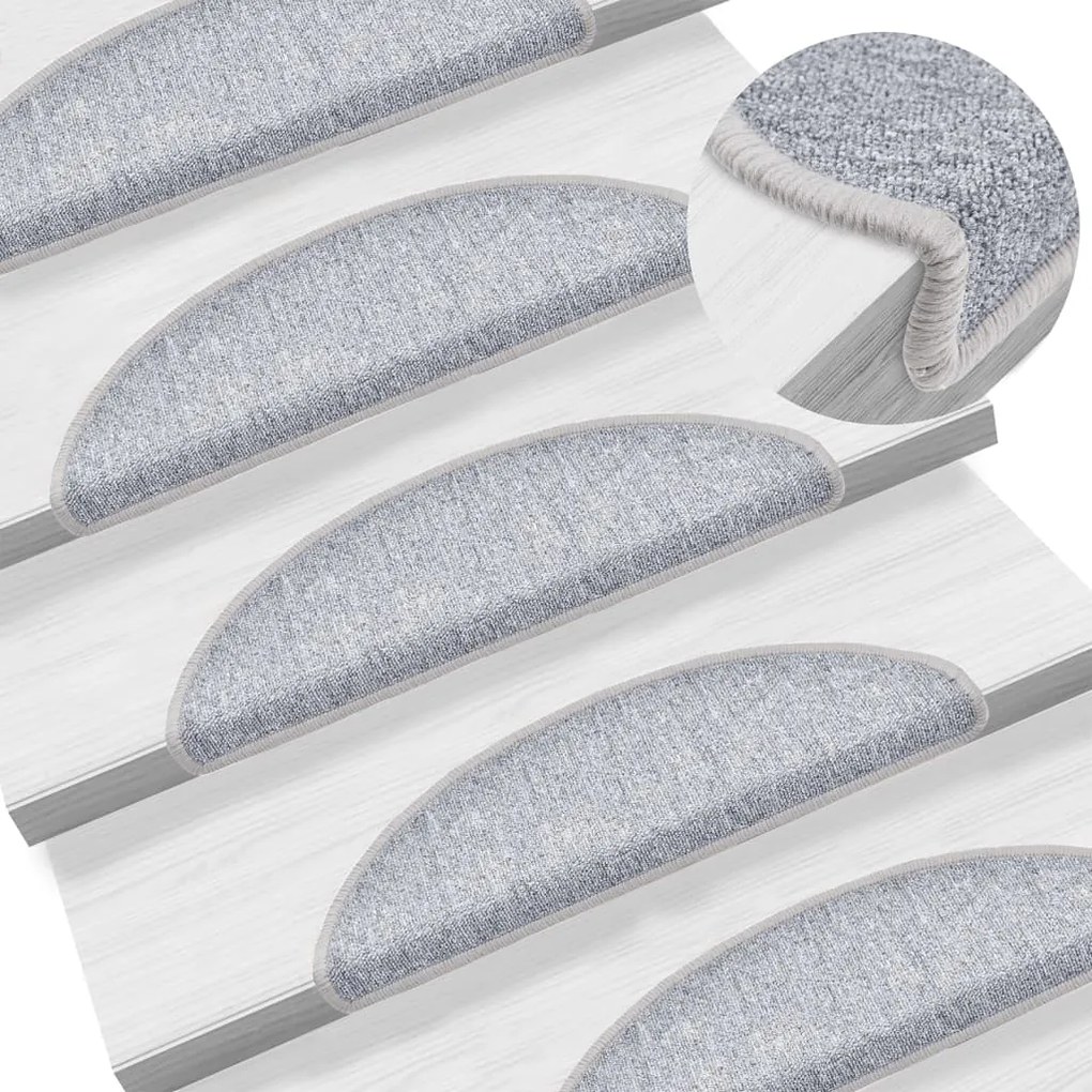vidaXL Tapetes de escada 15 pcs 56x17x3 cm cinzento claro