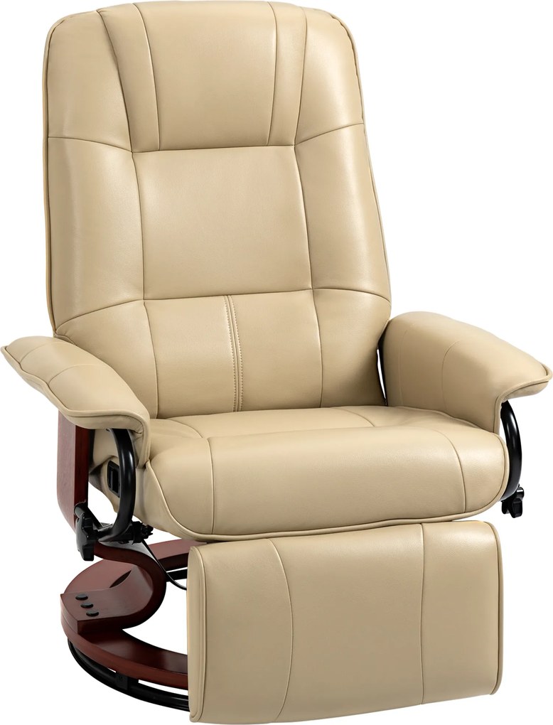 HOMCOM Poltrona reclinável, ajustável, função leito, até 120 kg, couro sintético, 78 x 87 x 100 cm, creme | Aosom Portugal