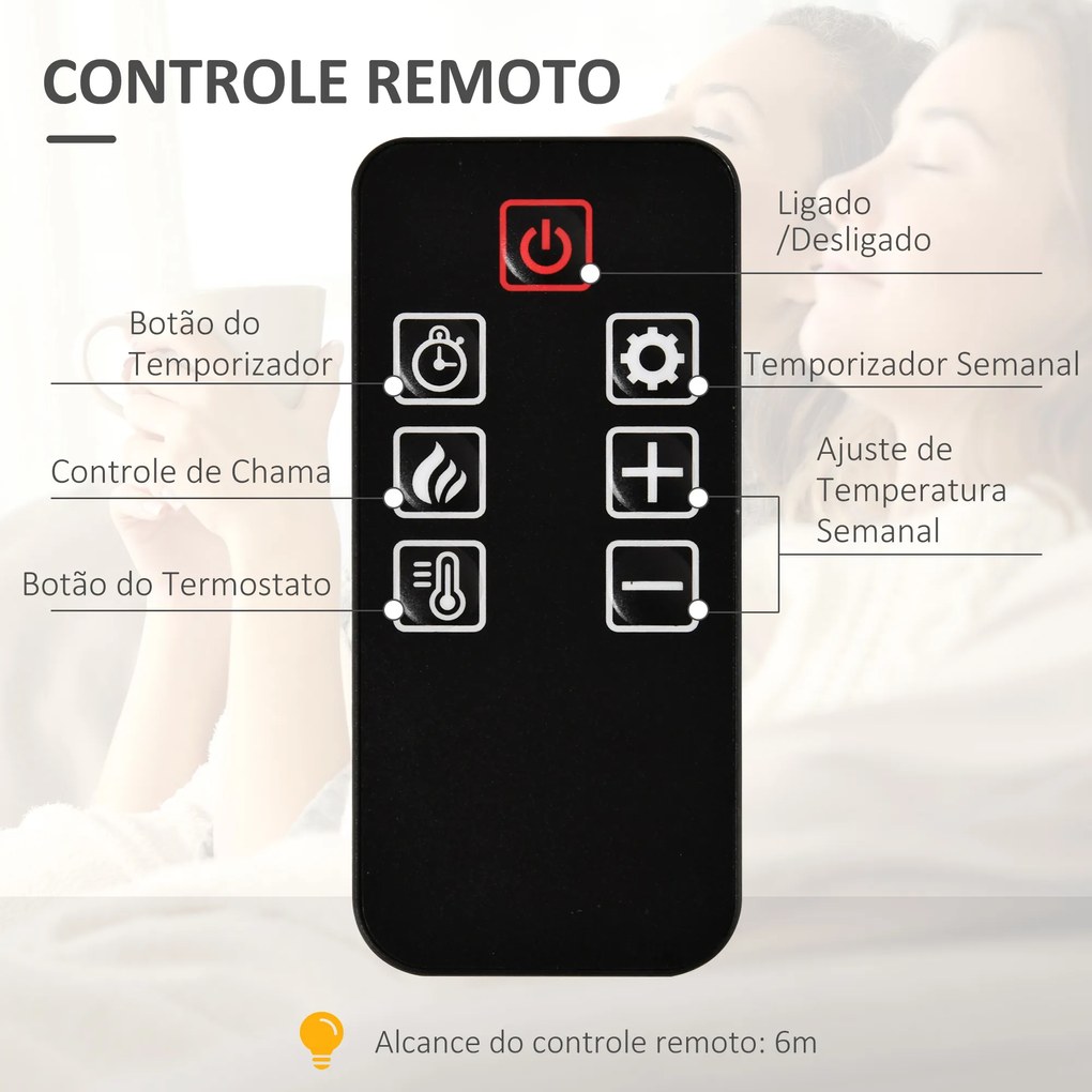 HOMCOM Lareira Elétrica de Parede 1800-2000W com Controle Remoto Simulação de Chama com Brilho Regulável Termostato e Temporizador para Salas de 30m² 91,4x11x44cm Preto