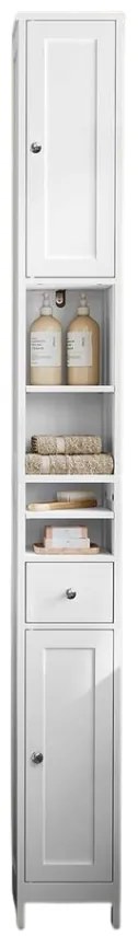 Armário de casa de banho com prateleiras ajustáveis e abertas 19,5 x 21,4 x 180 cm Branco