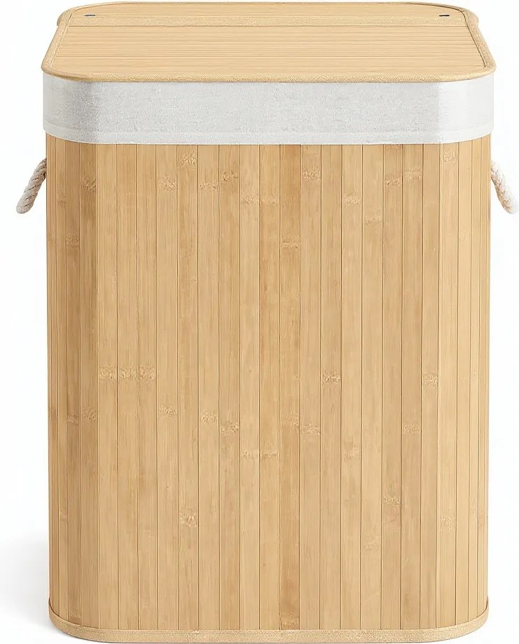 Cesto da roupa suja, com tampa de 95 L, em bambu 40 x 40 x 61 cm cor natural