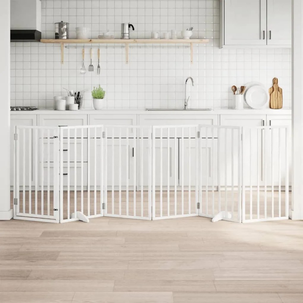 vidaXL Portão p/ cães com porta dobrável 6 painéis 300 cm álamo branco