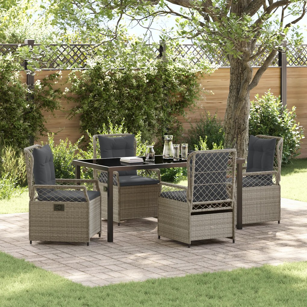vidaXL Conjunto de Jantar de Jardim de 5 Peças Cinza Claro Rattan Poliproleno