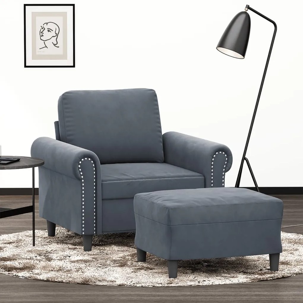 vidaXL Poltrona com apoio de pés 60 cm veludo cinzento-escuro