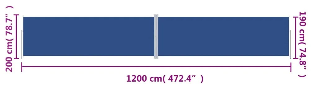 Toldo lateral retrátil 200x1200 cm azul