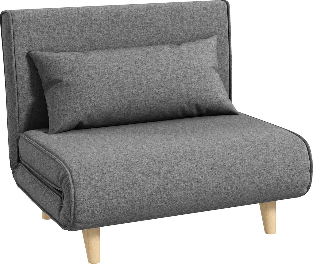 HOMCOM Sofá individual Poltrona-cama Sofá-cama dobrável Encosto ajustável Reclinável Nórdico escandinavo Espuma 25D Casa Imitação de linho Madeira de seringueira Cinza 94 x 78 x 80 cm | Aosom Portugal