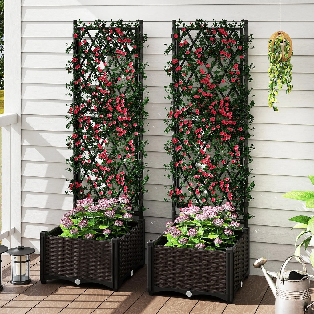 Floreira com treliça para jardim 80,5 x 40 x 126,5 cm, vaso para plantas trepadeiras com sistema de auto-regulação, caixa dupla para plantação, terraç