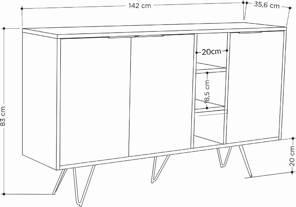 Aparador "Lisboa" - Carvalho e Branco Areia - 142x83x35.6 cm - Design