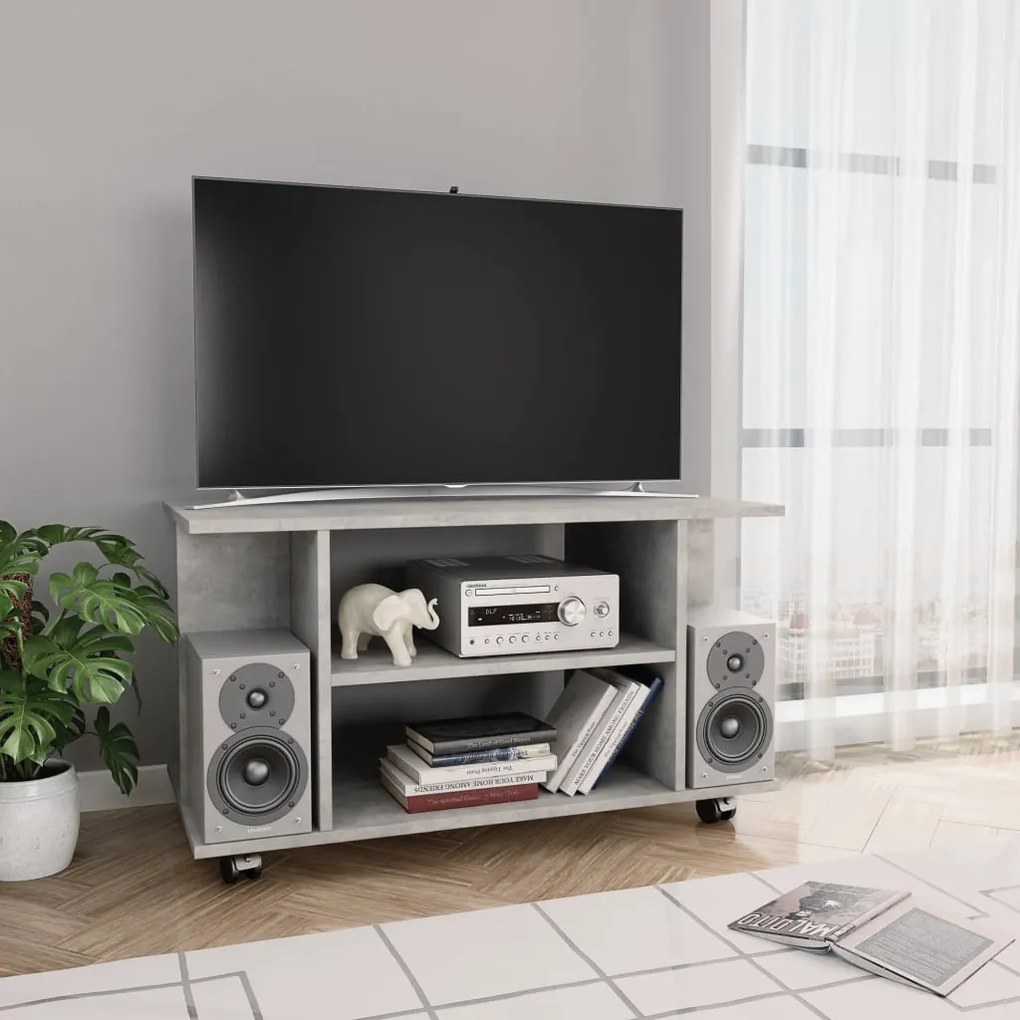 vidaXL Móvel de TV com rodas 80x40x45cm deriv.madeira cinzento cimento