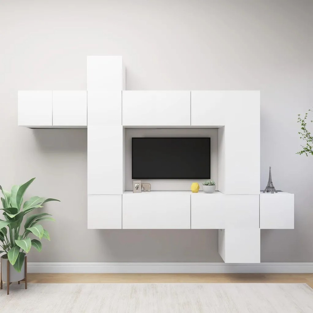 10 pcs conjunto de móveis de TV derivados de madeira branco