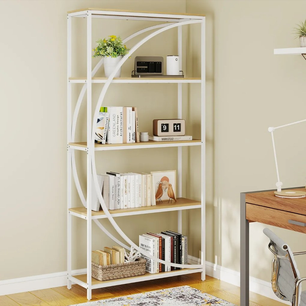 Estante de 5 níveis 86 x 30 x 175 cm com prateleiras de armazenamento abertas branco e Natural