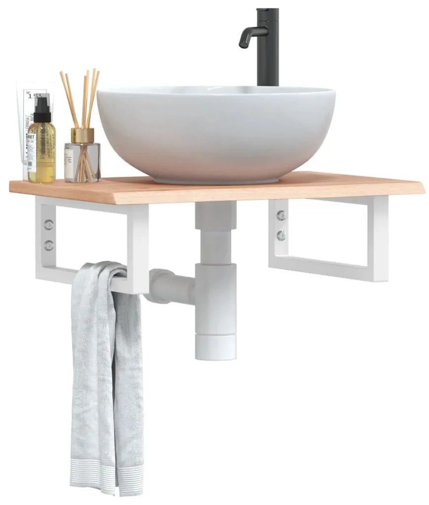 vidaXL Prateleira de parede p/ lavatório aço/madeira carvalho maciça