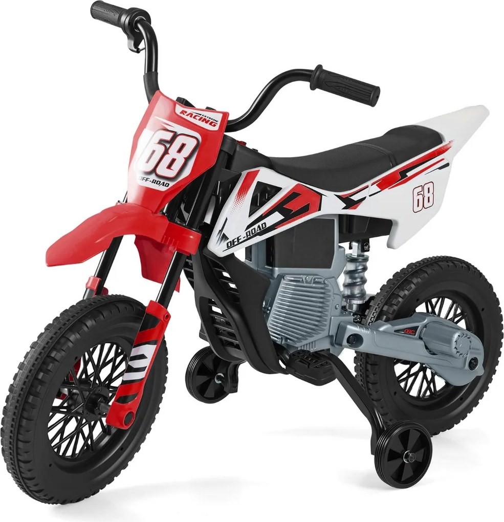 Mota elétrica para crianças 12V com rodas de treino removíveis e suspensão com molas vermelha
