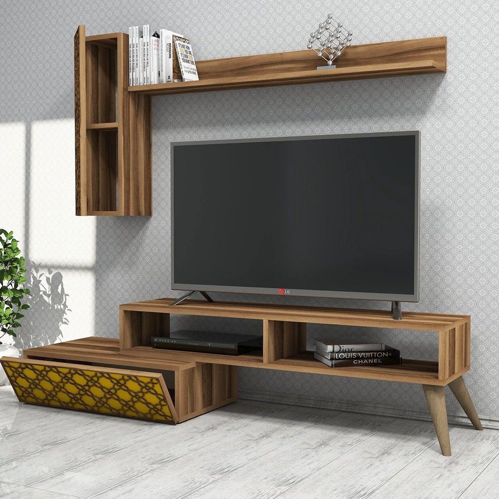 Móvel TV Planet – Nogal e Amarelo – 150x37,8x37,2 cm