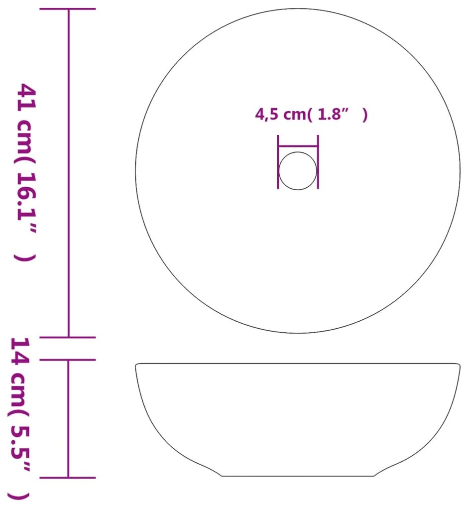 Lavatório de bancada redondo Φ41x14 cm cerâmica branco/vermelho