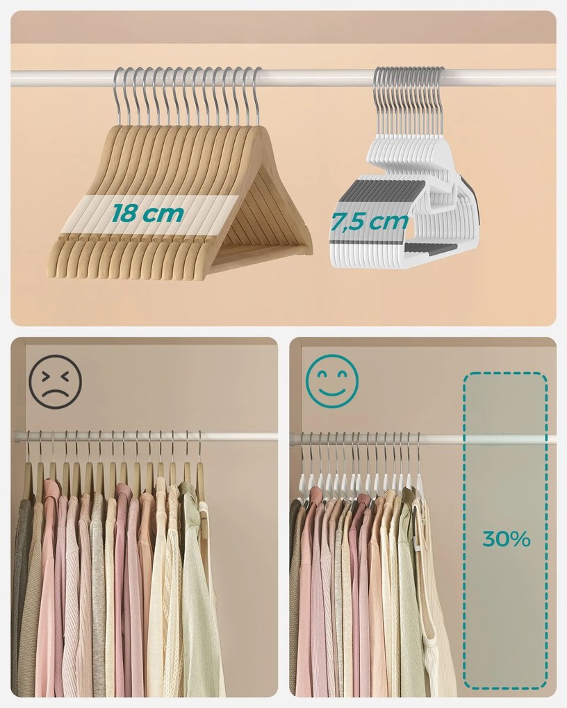 Conjunto 20 Cabides com abertura em forma de S Branco-cinzento