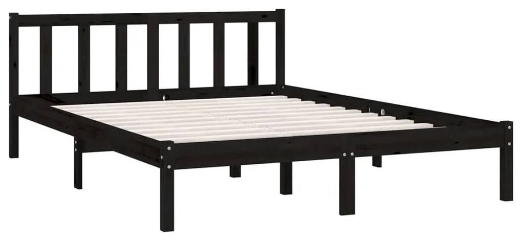 Estrutura de cama king 150x200 cm pinho maciço preto