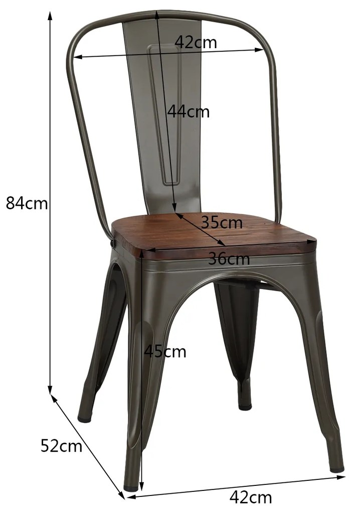 Conjunto 4 cadeiras empilháveis de metal com encosto e assento de madeira para casa cozinha bar 52 x 42 x 84 cm