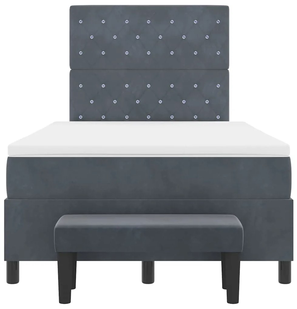 Cama Box Spring com Colchão e Banco Cinza Escuro 120x190 cm Veludo