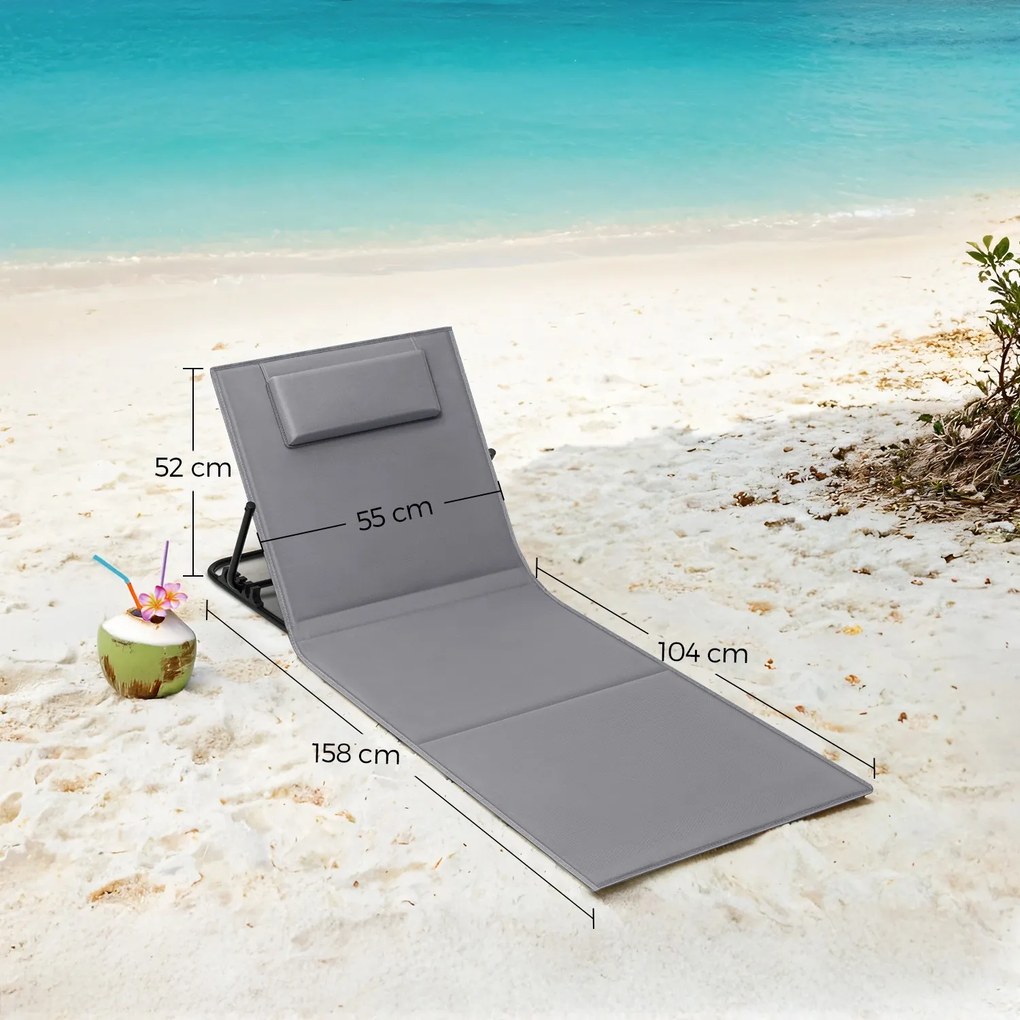 Conjunto de 2 espreguiçadeira de praia 158 x 55 cm Cinzento