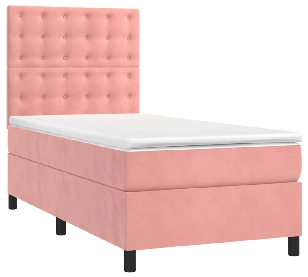 Cama box spring c/ colchão/LED 80x200 cm veludo rosa