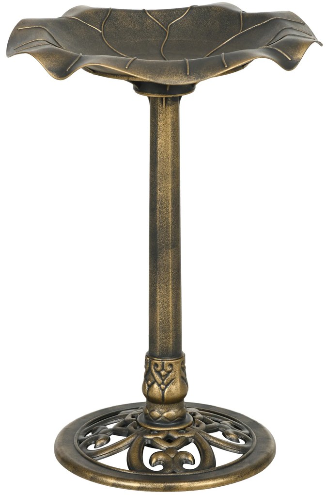 Outsunny Bebedouro para Pássaros Comedouro para Pássaros Oiseaux bacia Forma Folha de Lótus Ø 50x71 cm Polipropileno Bronze | Aosom Portugal