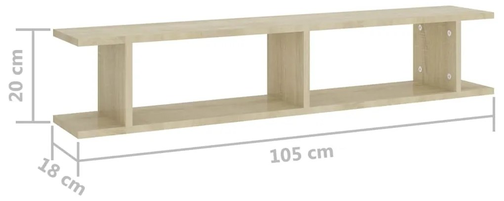 Estantes de parede 2 pcs 105x18x20 cm contrapl. carvalho sonoma