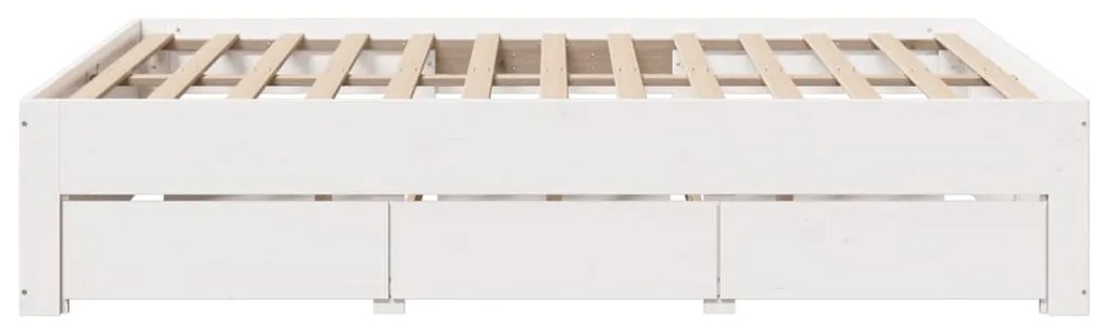 Cama sem colchão com gavetas 150x200 cm pinho maciço branco