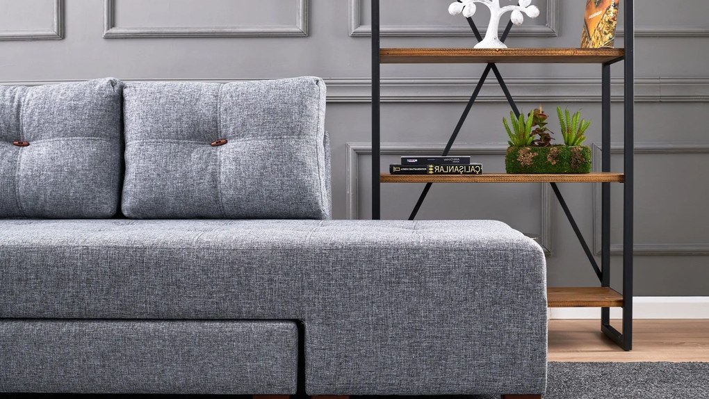 Sofá-Cama de Canto Manama – Cinza – 280x85x206 cm