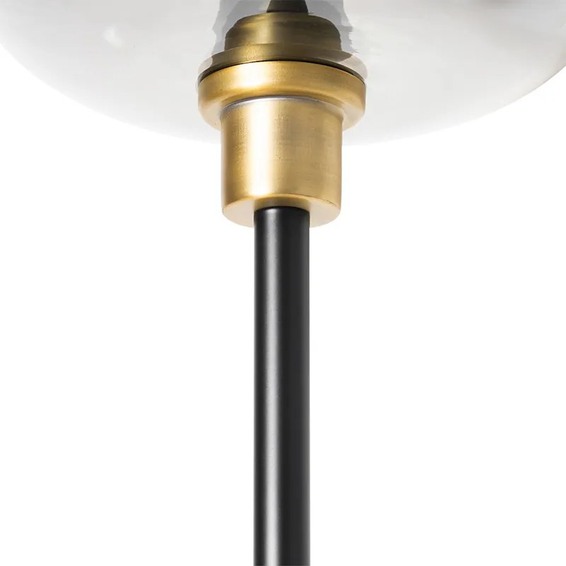 Candeeiro de pé preto com dourado e vidro fumê 2 luzes - Zuzanna Moderno
