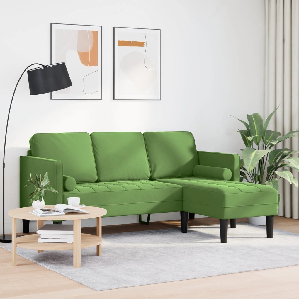 Sofá de 3 lugares com chaise L-Shape Verde Claro 160 cm Veludo