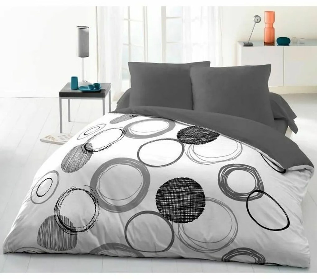 Conjunto de Lençóis HOME LINGE PASSION Branco Círculos Cinzento claro 220 x 240 cm