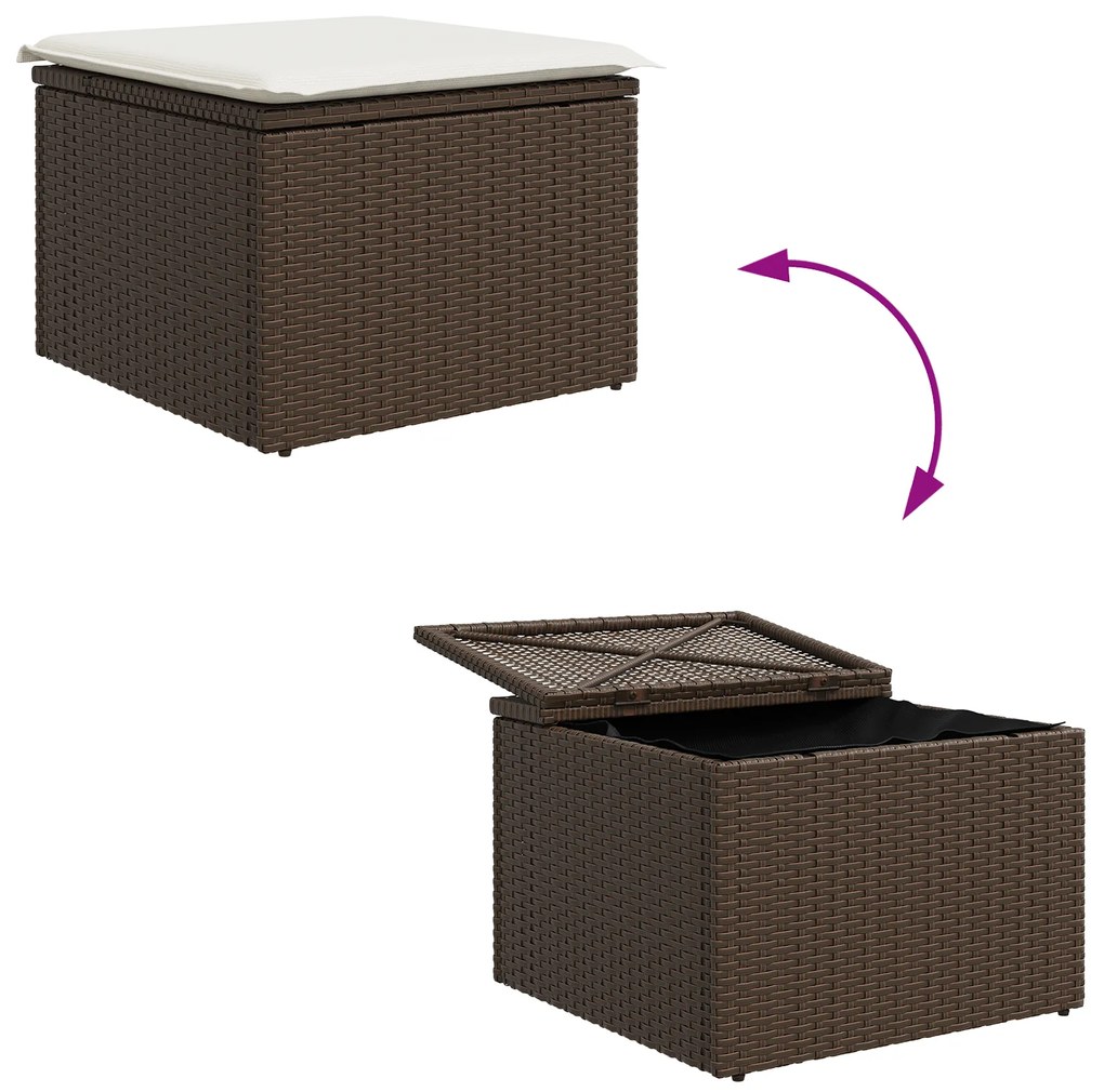 Conjunto de Sofá de Jardim com Almofadas Rattan Poly Castanho