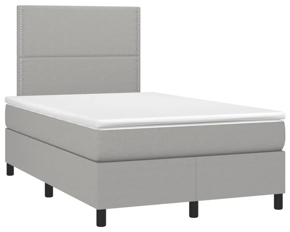 Cama box spring c/ colchão e LED 120x190 cm tecido cinza-claro
