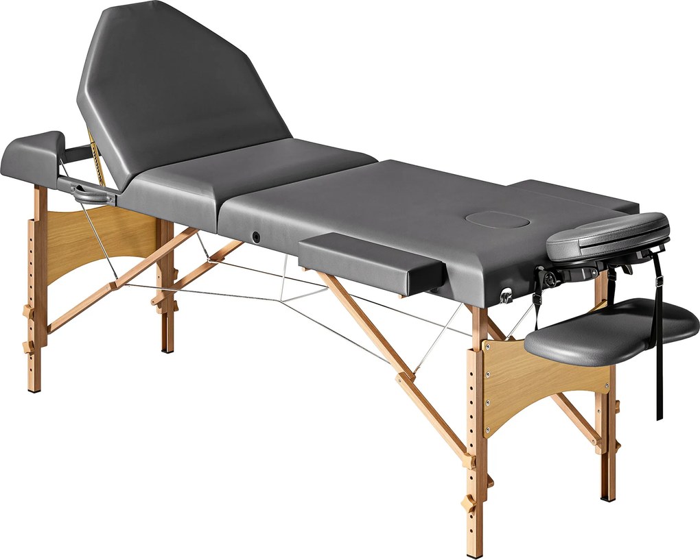 HOMCOM Marquesa de Massagem Dobrável Portátil com Altura Ajustável Apoio de Cabeça Apoios de Braço Acolchoados 215x60x64-89 cm Cinza | Aosom Portugal