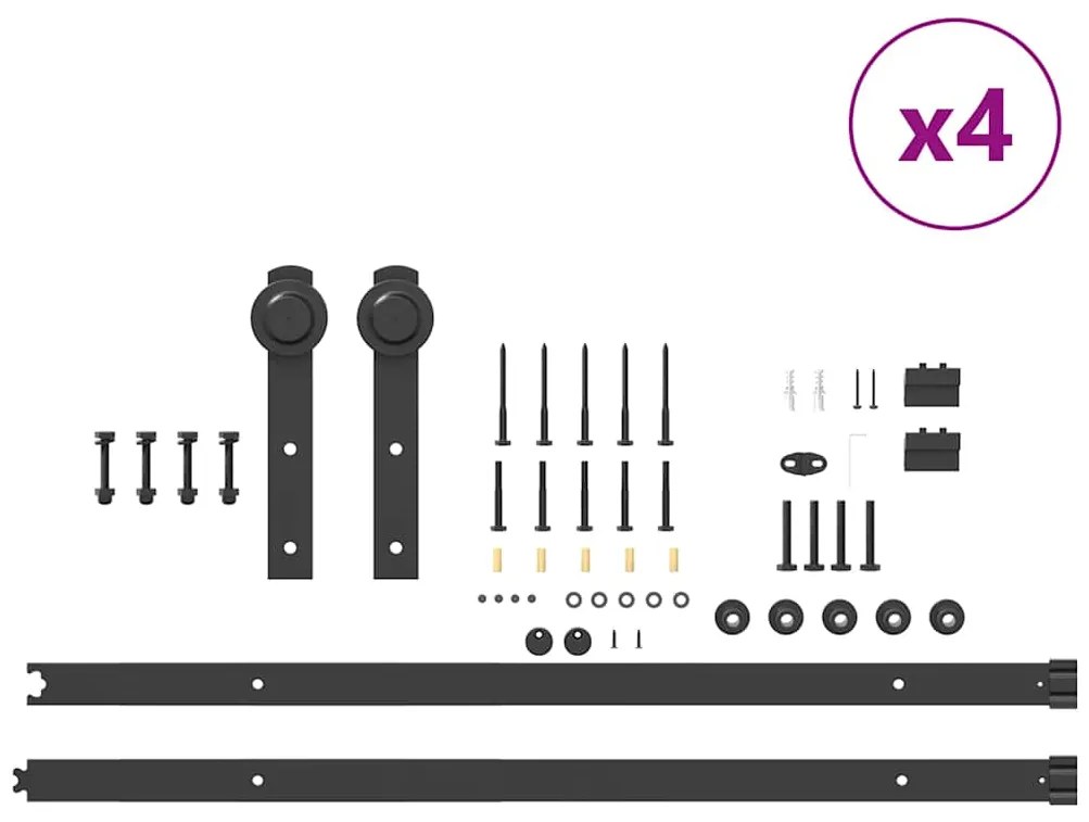 Kit de ferragens para porta deslizante 213,5 cm aço preto