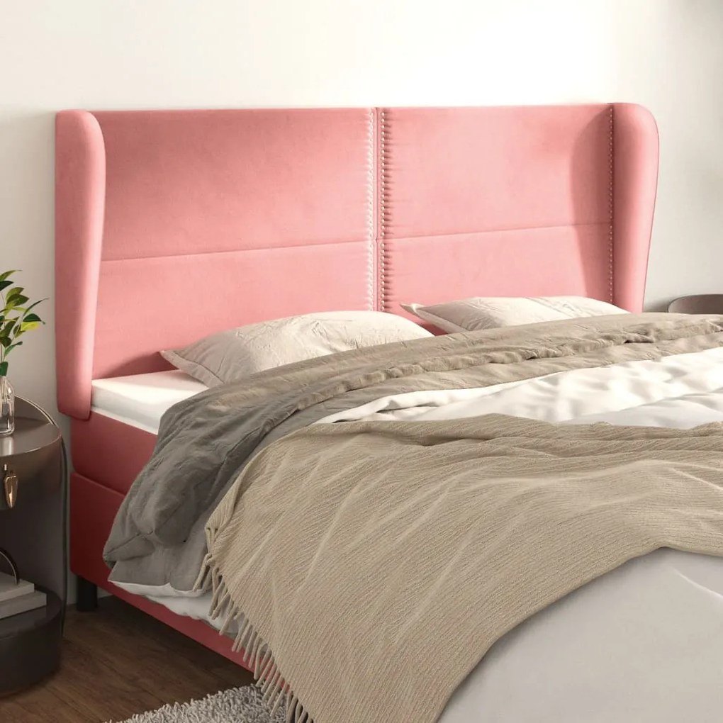 Cabeceira cama c/ abas veludo 183x23x118/128 cm rosa