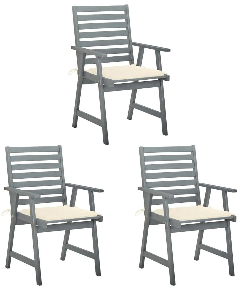 vidaXL Cadeiras de jantar p/ jardim 3 pcs c/ almofadões acácia maciça