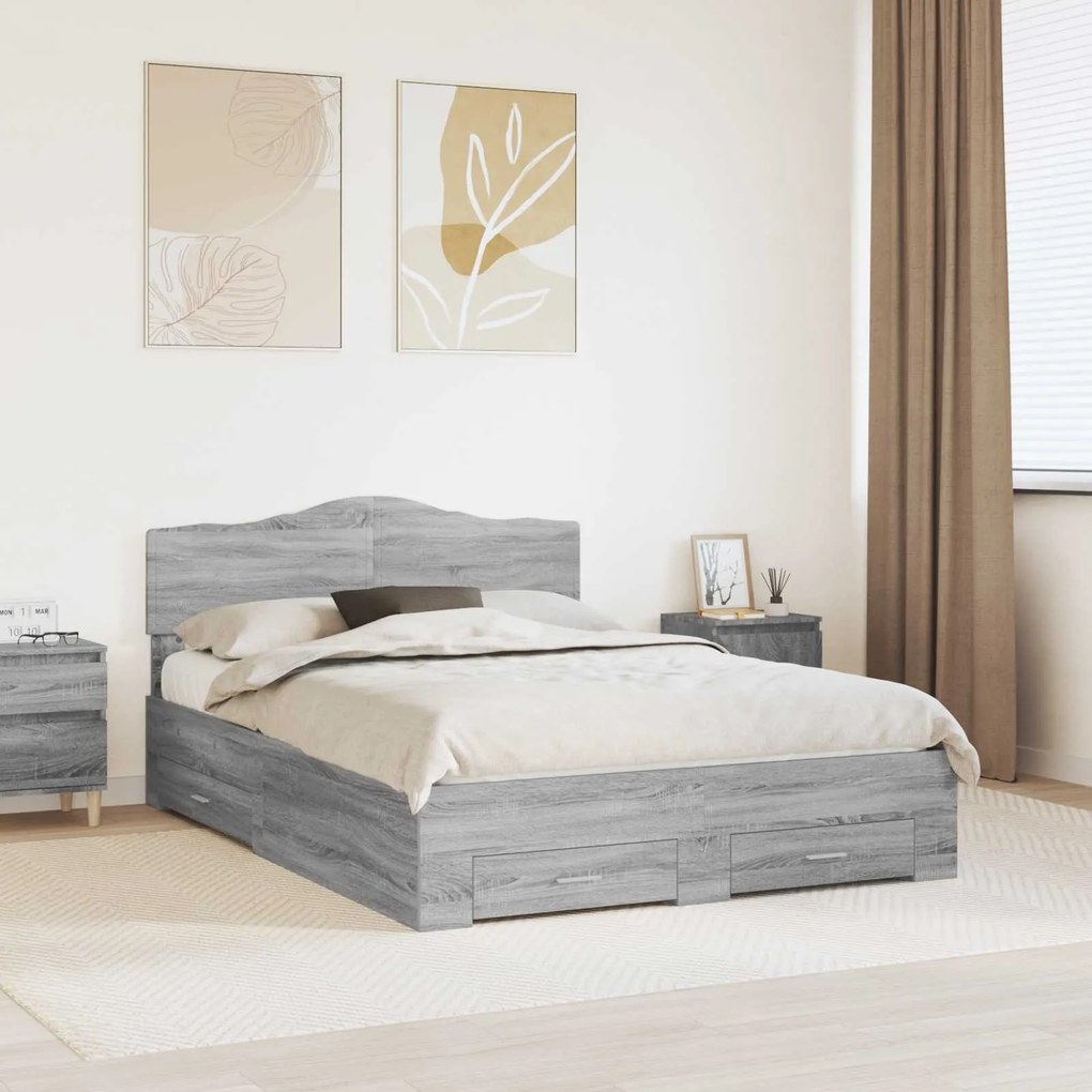 vidaXL Estrutura da Cama Cinza Sonoma 150 x 200 cm Madeira processada