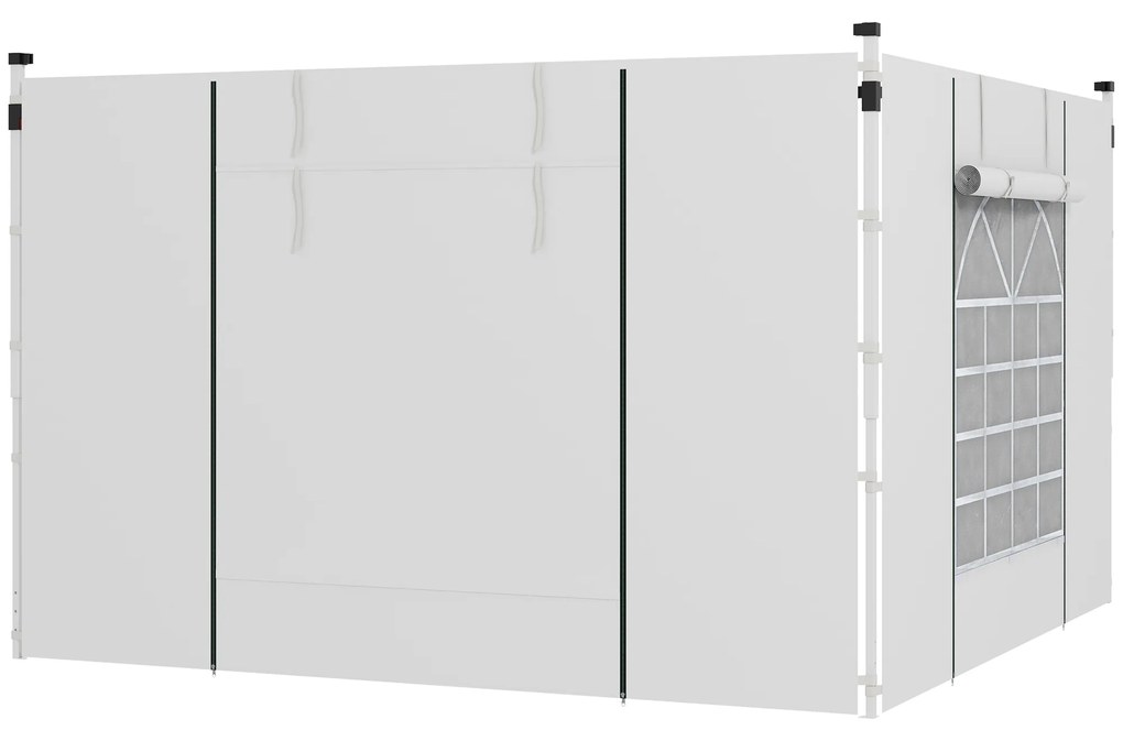 Outsunny Paredes Laterais para Tenda de Jardim 3x3 m ou 3x6 m com 2 Painéis 295x195 cm Janela Enrolável e Porta com Fecho de Correr Branco | AOSOM Portugal